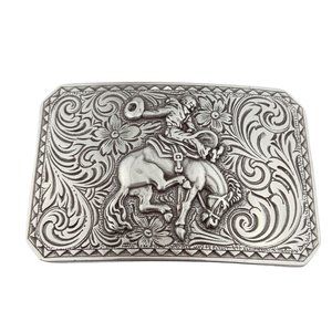 Western Silver Rodeo Belt Buckle